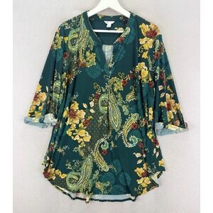 Cato Women's Plus Sz 22/24W Floral‎ Paisley Prints V Neck Rolled Tab Sleeve Top